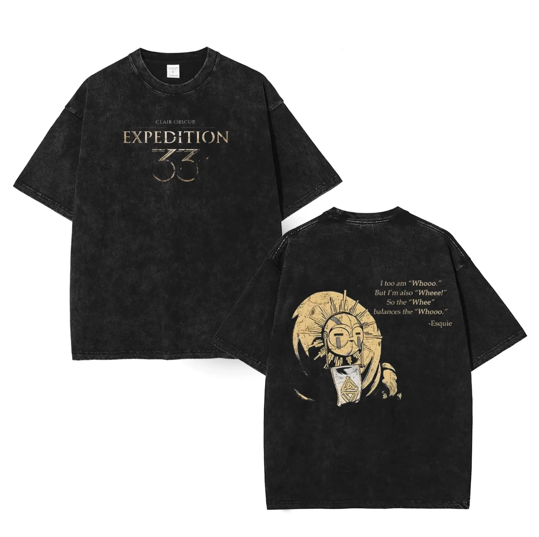 Esquie Cute Shirt - Clair Obscur Expedition 33 Double Printed Vintage Washed Tee Unisex Oversize Anime Manga Washed Heavyweight Cotton T-shirt, Gift For Game Fan, Game Clothes Comfort Men's Regular Fit Floral Print Tee men gifts graphic tee