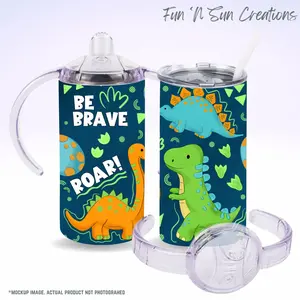 Dinosaur Kids Tumbler – 12oz Sippy Cup with Straw Lid - Be Brave Roar Dino Cup - Spill-Resistant Stainless Steel Toddler Drinkware - Flasks