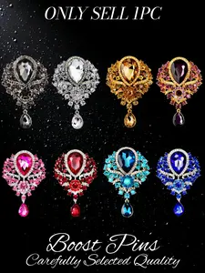 Vintage Alloy Large Glass Teardrop Brooch High-end Pendant Corsage Women's Suit Shawl Lapel Pin Banquet Wedding Jewelry