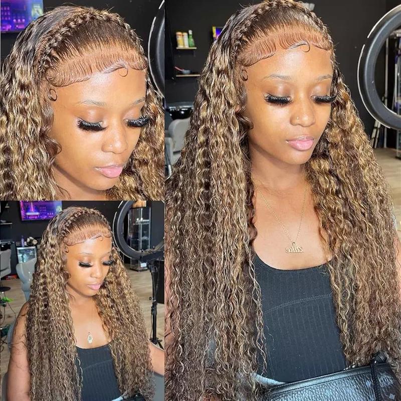 High temperature artificial wig deep curly, Afro kinky curly |Synthetic wig 150% Density 13x4 Lace Front wig High lights 13x4 Curly lace Front wig Honey Blonde Deep Wave T Section Front wig
