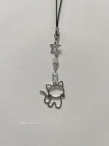 Junbee Studio Handmade Meow Kitty Phone Charm with Metal Accents