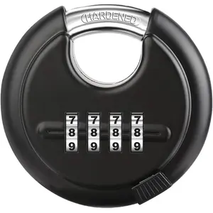 Combination Disc Padlocks for Outdoor - Heavy Duty 4 Digit Code Lock, Combo Discus Lock for Storage Unit,Gate,Fence,Traile(3/8-in Shackle,1PCS,Black)