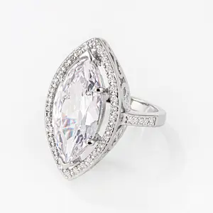 Nina 9ct CZ Marquise White Gold Rhodium Cocktail Ring