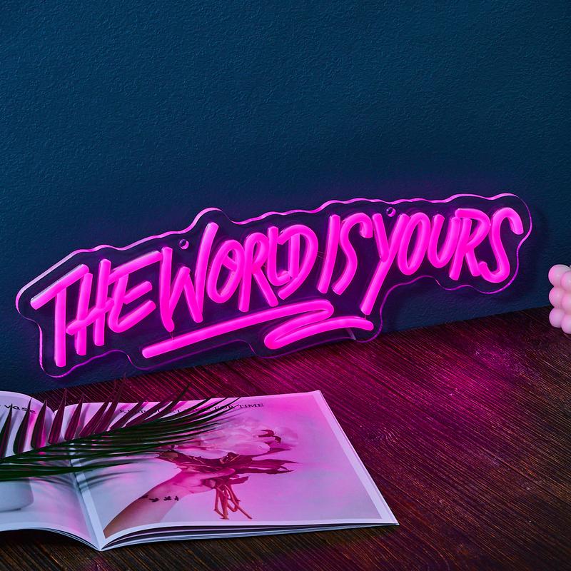 festive decoration 1 pcs the world is yours shaped Led neon sign for home decoration happy birthday gifts teens girls boys room,indoor wall decor led neon lights