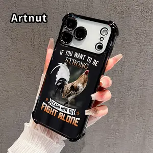 Phone Case for iPhone 17 16 Pro Max 15 Plus 14 13 12 11 E Air Rooster's Strength Motto Pattern Premium Plated Cover Casing Clear Protective Four Corners Air Cushion Anti-drop