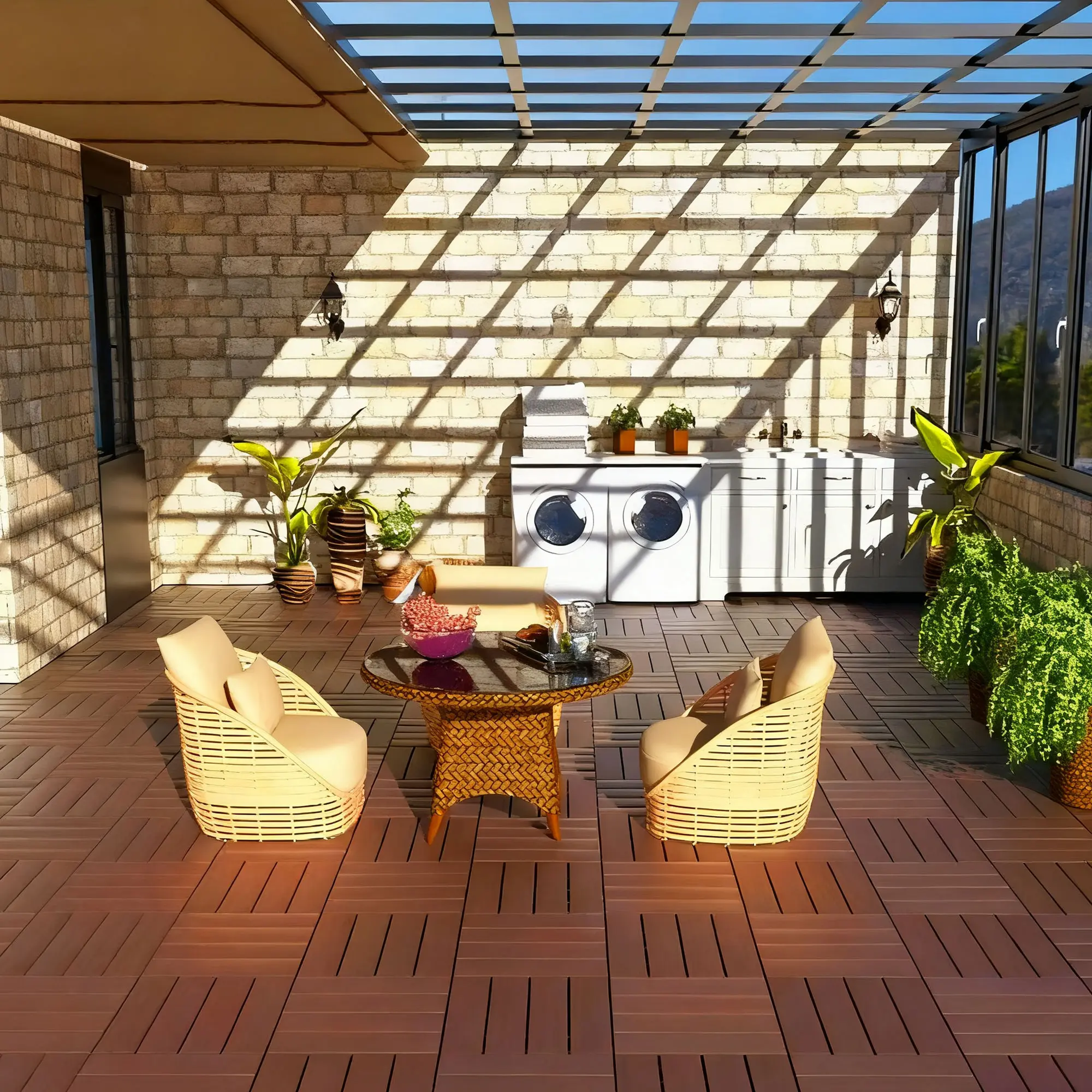 44-Pack Polypropylene Interlocking Patio Deck Tiles - Weather-Resistant Outdoor Flooring for Balcony, Porch, and Garage, Easy To Install, Easy To Clean 44-Pack Polypropylene Interlocking Patio Deck Tiles - Weather-Resistant Outdoor Flooring for Balcony, Porch, and Garage, Easy To Install, Easy To Clean