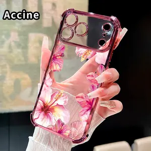 Phone Case Compatible With iPhone 17 Pro Max 16 15 Plus Air 14 13 12 11 E Blossoming Hibiscus Grace Pattern Transparent Full Coverage Four Corners Anti-drop Casing Protective Cellphone