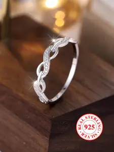 S925 Sterling Silver Simple Artificial Zircon Decorated Ring, Fashion Criss Cross Design Ring for Women & Men, Trendy All-match & Exquisite Jewelry for Birthday Gift, Wedding Rings