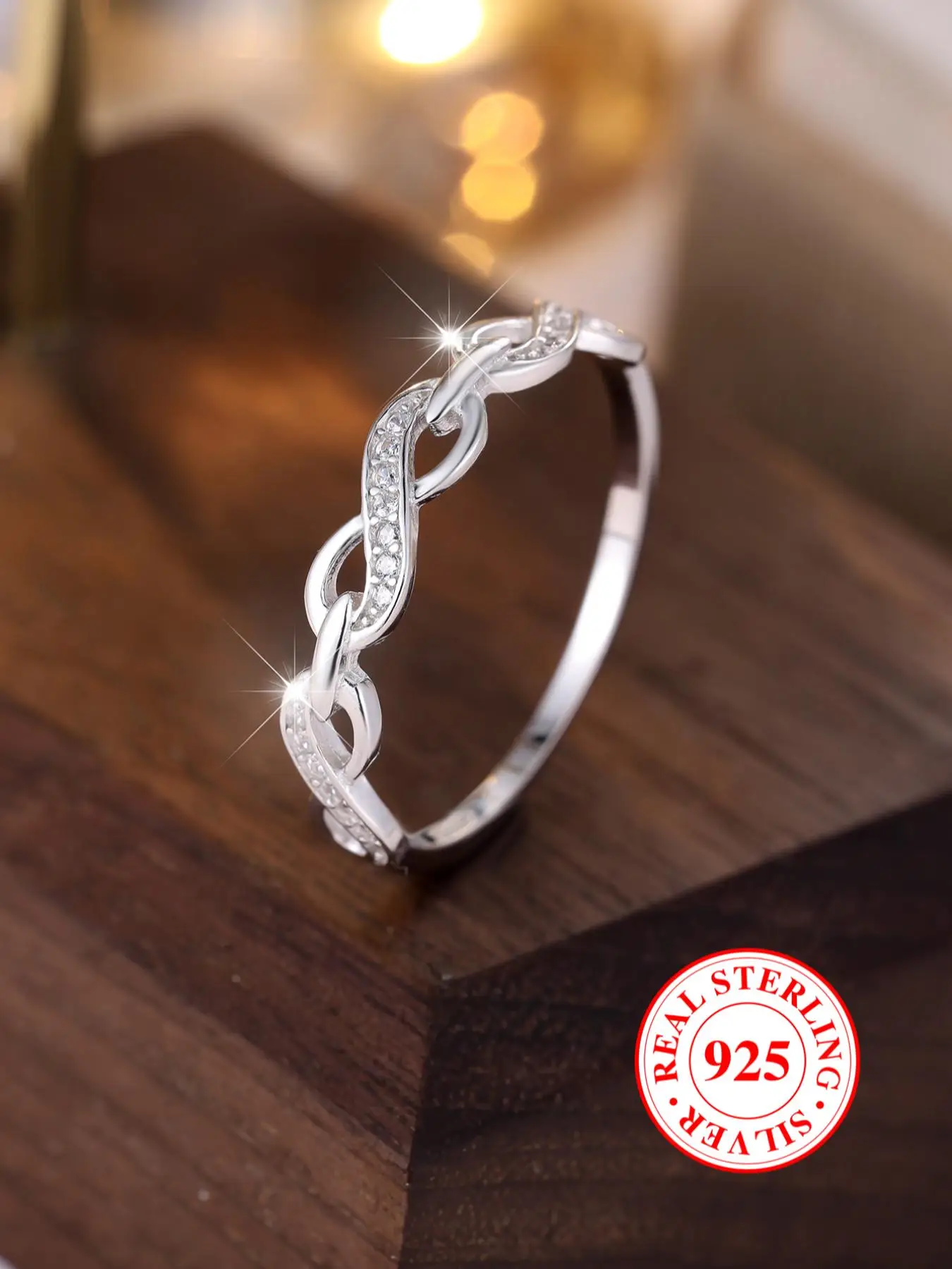 S925 Sterling Silver Simple Artificial Zircon Decorated Ring, Fashion Criss Cross Design Ring for Women & Men, Trendy All-match & Exquisite Jewelry fo