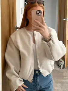 Women's Solid Color Zip Up Jacket, Casual Fashionable Outerwear, Casual Long Sleeve Outerwear for Daily Wear, Ladies Clothes for All Seasons, Coats