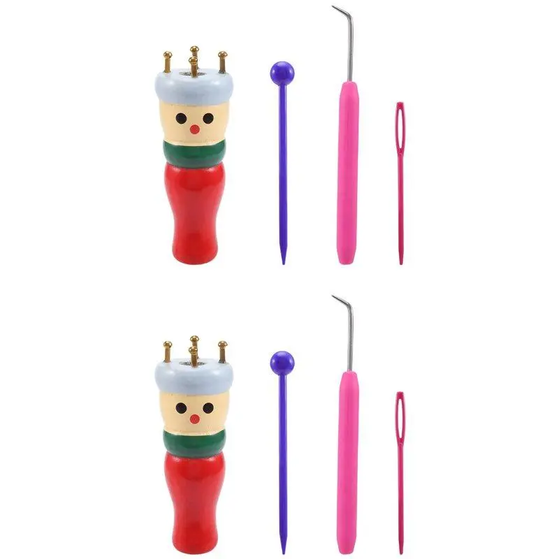 French Knitter 2-Pack, Wooden Knitting Dolly Set – Spinning Wheel Knitting Doll and Loom Toy for making bracelets, etc.