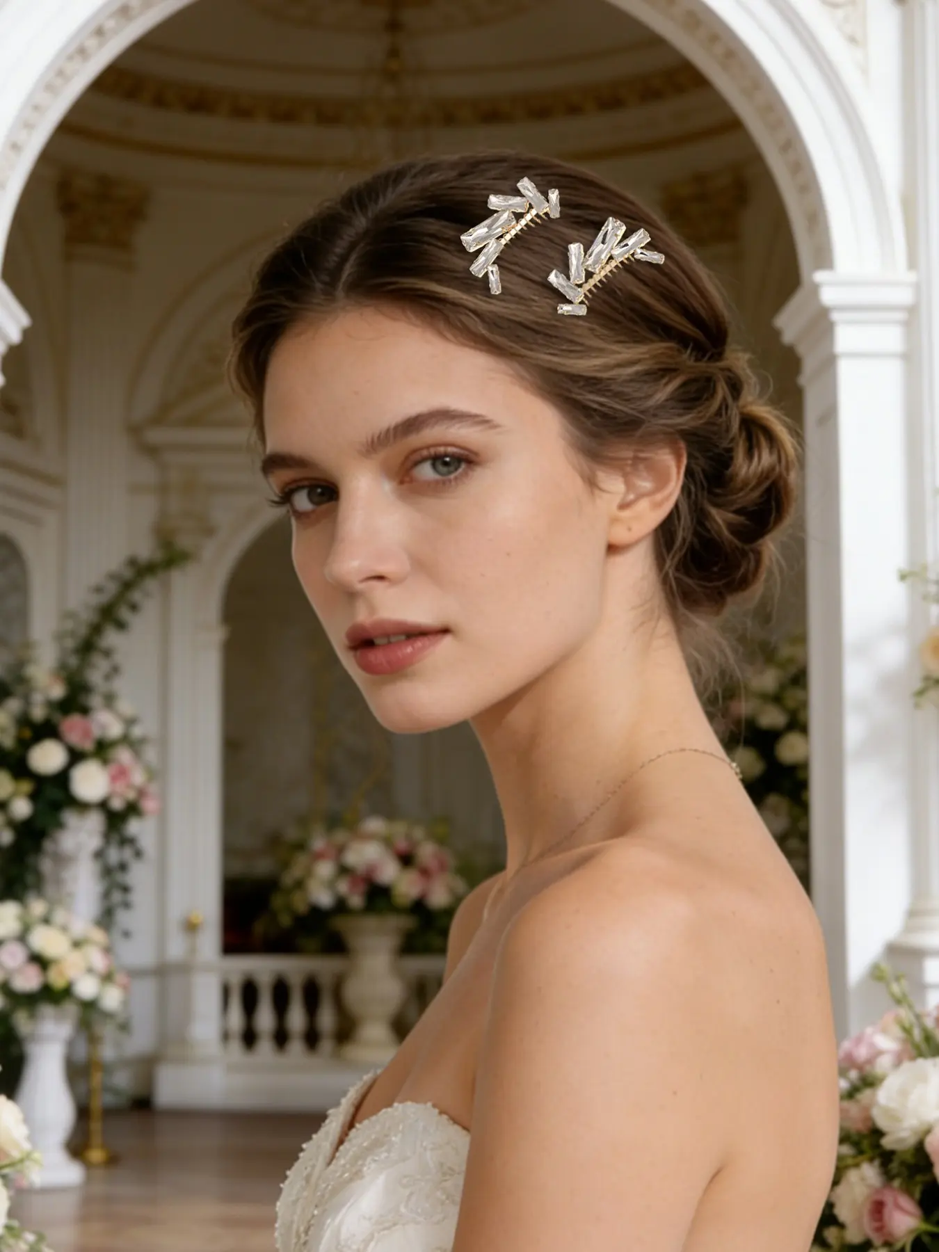 2-Pack Rectangular Rhinestone Hair Combs, Sparkling Bridal Wedding Hair Accessories, Versatile for Various Updo Styles