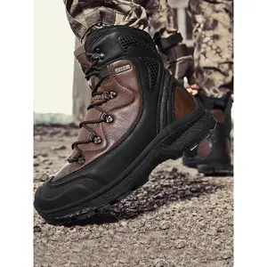 Men's Colorblock Lace Up Front Tactical Boots, Fashion Comfortable Outdoor Hiking Boots, Training Shoes for Men