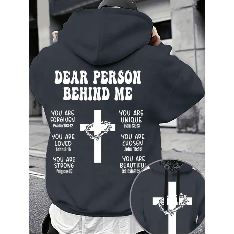 Christian Cross Hoodie Sweatshirt, Bible Verse Inspirational Clothing, Faith Apparel, Religious Belief Trendy Top, Casual Fitted Style, Graphic Print Hoodie