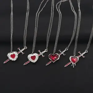New Sword Heart Couple Necklace Stainless Steel Anti-fading Love Heart-shaped Pendant New Year's Christmas Valentine's Day Gift