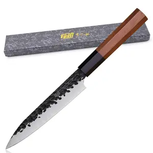 FINDKING 5 Inches Kitchen Utility Knife, Multi-Purpose Japanese Paring Knife, 9Cr18MoV High Carbon Steel Blade, African Rosewood Octagonal Handle, Small, for Fruits Vegetables (Dynasty Series)