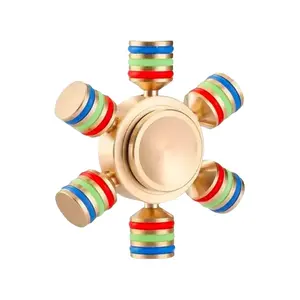 Set of 2 Brass Metal Hand Spinner 6 Arm EDC Decompression Fingertip Gyro ADHD Anxiety Fidget Toys For Adults and students