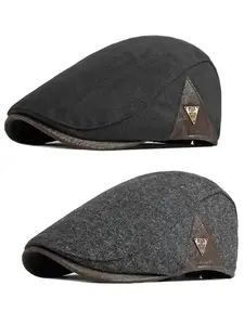 2 Pack Newsboy Hats for Men Flat Cap Adjustable Breathable Irish Cabbie Ivy Driving Hunting Hat Flat Bill Cap Cotton
