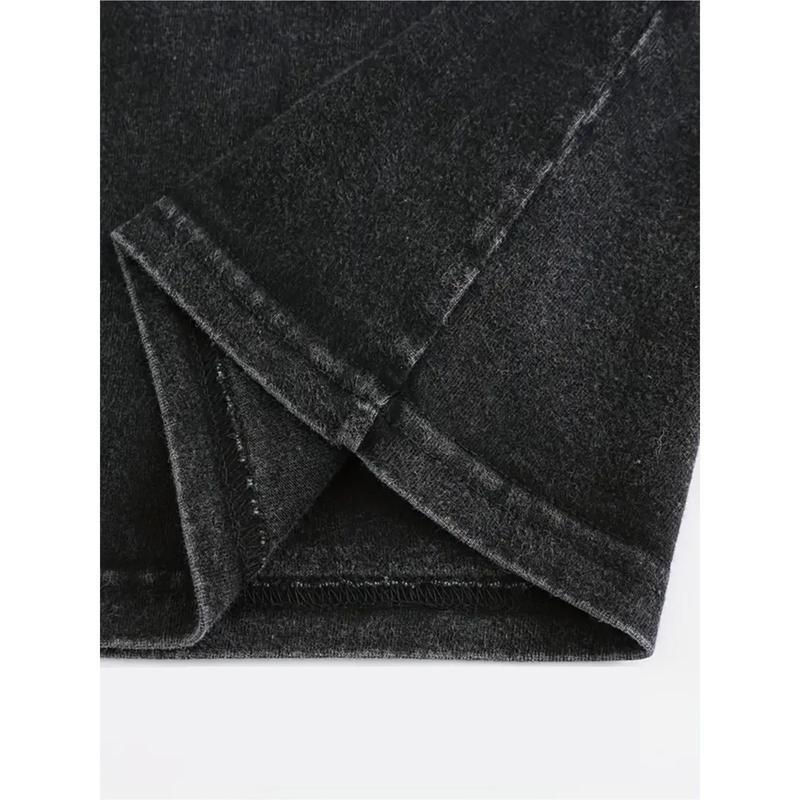 Holafish Acid Washed Shirt "The Skeleton Girl "Print Casual Graphic Tee Half Short Sleeves Crew Neck Summer Comfortable Cotton Top for Women - Fit bershka Everyday T-Shirt Womenswear Black Crewneck Shortsleeve Streetwear Tshirt