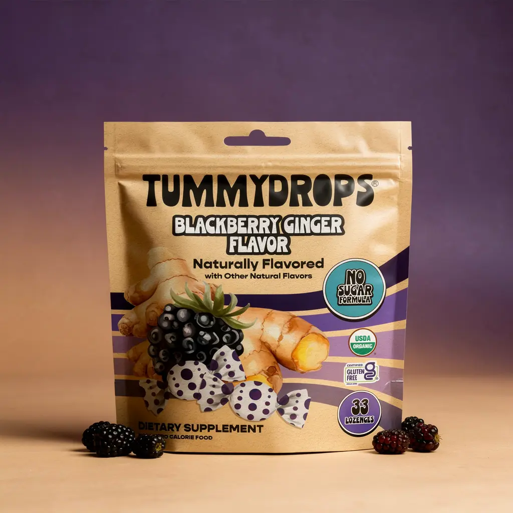 Tummydrops Organic No-Sugar Blackberry Lozenges with Organic Ginger, 33 ct, Relieves Bloat