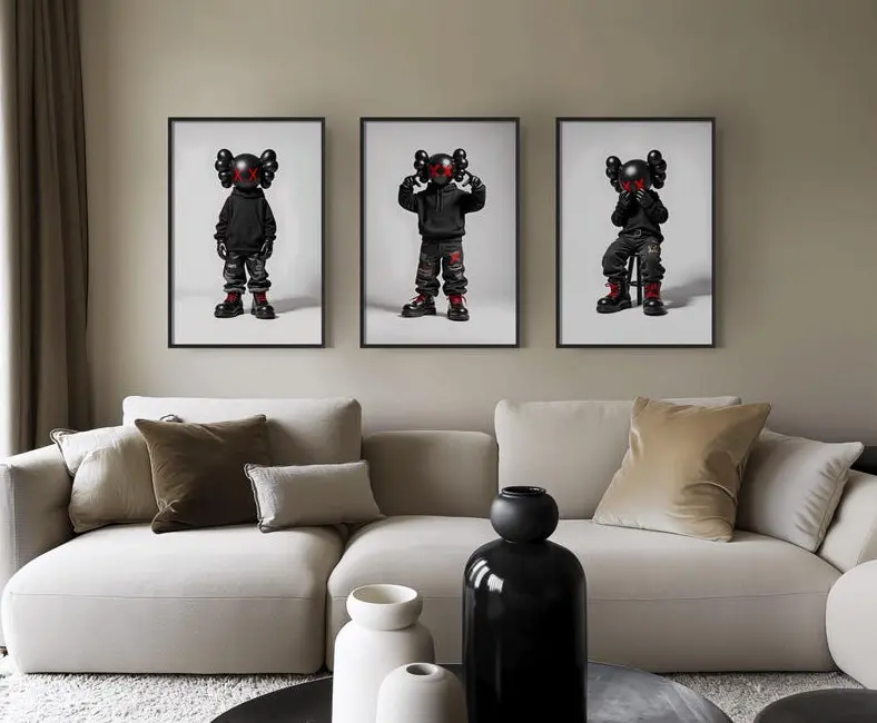Figure Poster Set of 3 KAWS Prints Decor Poster Unframed HD Print Home Office Decor Unique Trendy Christmas Gift