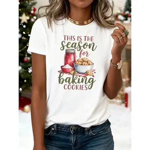 Plus Size - Plus Size - Women'S Christmas Baking-Themed T-Shirt | Funny This Is The Season for Baking Graphic with Gingerbread & Candy Canes - Soft Round Neck Short Sleeve Tee for Holiday Baking Parties