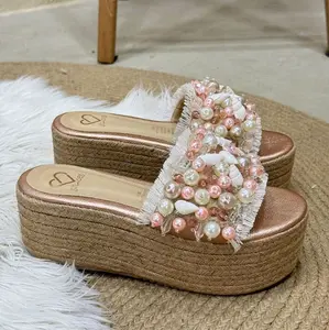 ilda//  Sandal with 6cm Platform Height Comfortable Beaded Design Women's Shoe