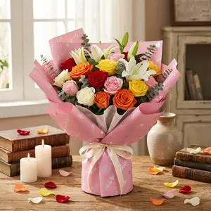 19 Sheets Romantic Heart Design Flower Wrapping Paper, Korean Style Floral Packaging, Valentine's Day Birthday Bouquet Wrap, DIY Craft Paper, Gift Wrapping Supplies