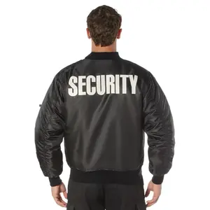 ROTHCO MA-1 Flight Jacket with Security Print - Black, Long Sleeve, Nylon, 5 Pockets, Reversible, Relaxed Fit, Ideal for Outdoor Work and Casual Use - Menswear, Alternative Original Bomber Security Guard  Coat