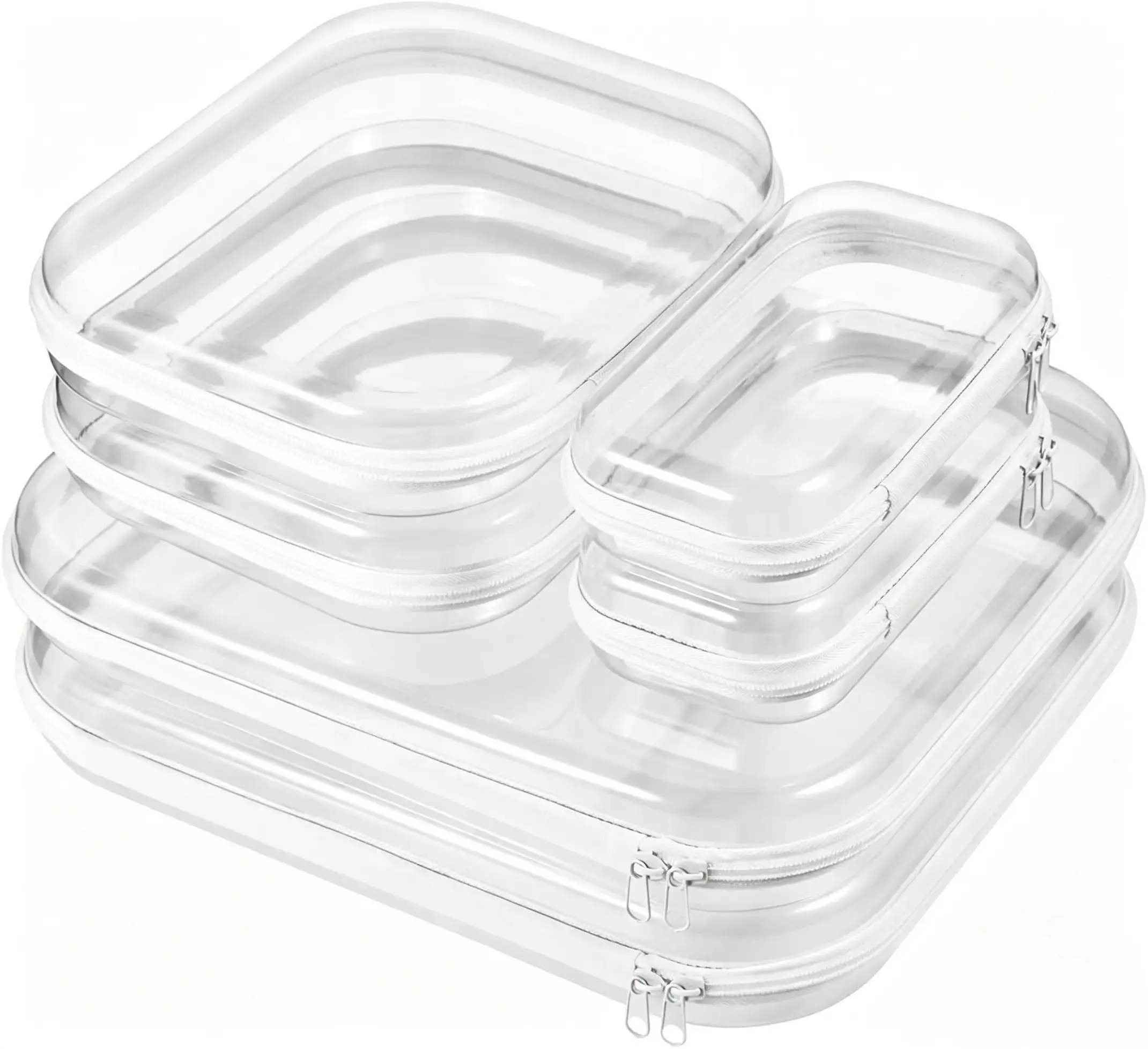 3/6-Pack Hard PVC Stackable Multi-Size Storage Organizer Pouches, 1.2mm Heavy-Duty Crush-Proof Zipper Cases, TSA-Approved Travel Organizer Storage for Toiletries & Electronics (Home Organization Use)