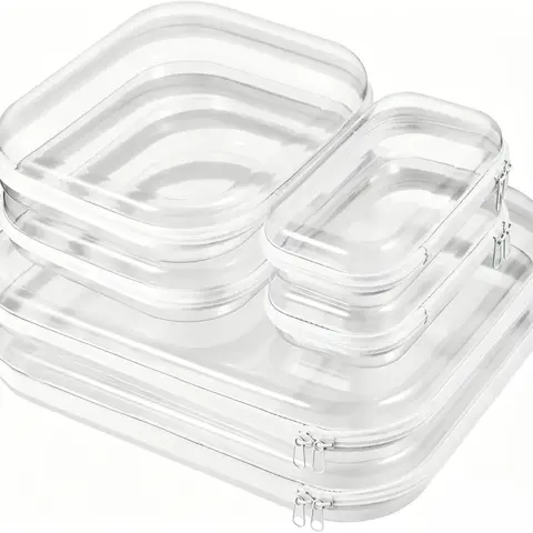 Hard PVC Organizer Storage Pouches (3/6-Pack) - 1.2mm Durable Stackable Design, Crush-Resistant Zipper Cases, Impact-Proof Transparent Shell, TSA-Approved for Toiletries & Electronics, Middle Size Fit for Home Organization