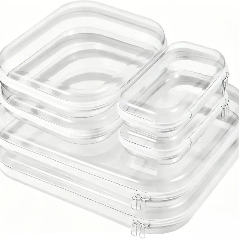 Hard PVC Organizer Storage Pouches (3/6-Pack) - 1.2mm Durable Stackable Design, Crush-Resistant Zipper Cases, Impact-Proof Transparent Shell, TSA-Approved for Toiletries & Electronics, Middle Size Fit for Home Organization