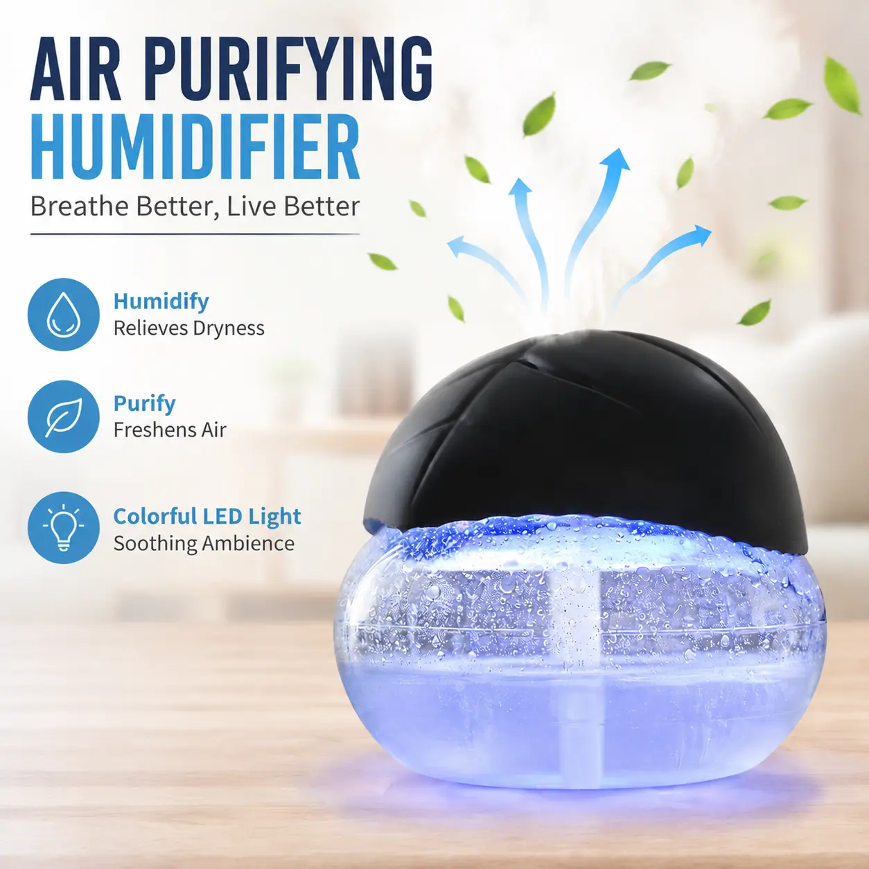Twister Black The Original Air Purifier Water Filter Air Cleaner For Home Essential Oil Aromatizer With LED Night Light For Smoke & Pets Aromatic Fragrance Air Revitalizer