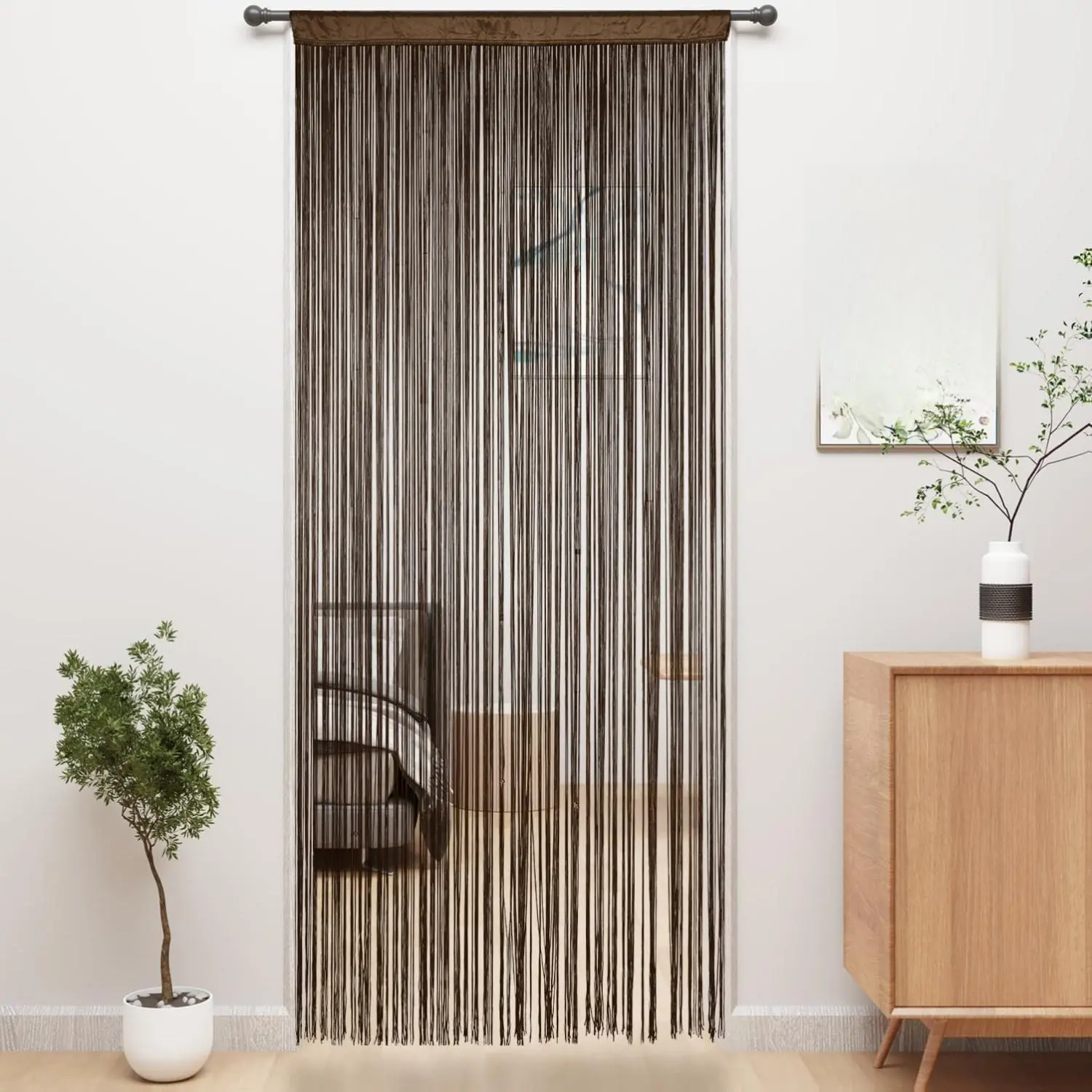 Decorative Polyester Fringe String Curtain – 39″ × 79″ Doorway Panel, Rod-Pocket Design for Room Divider & Airflow