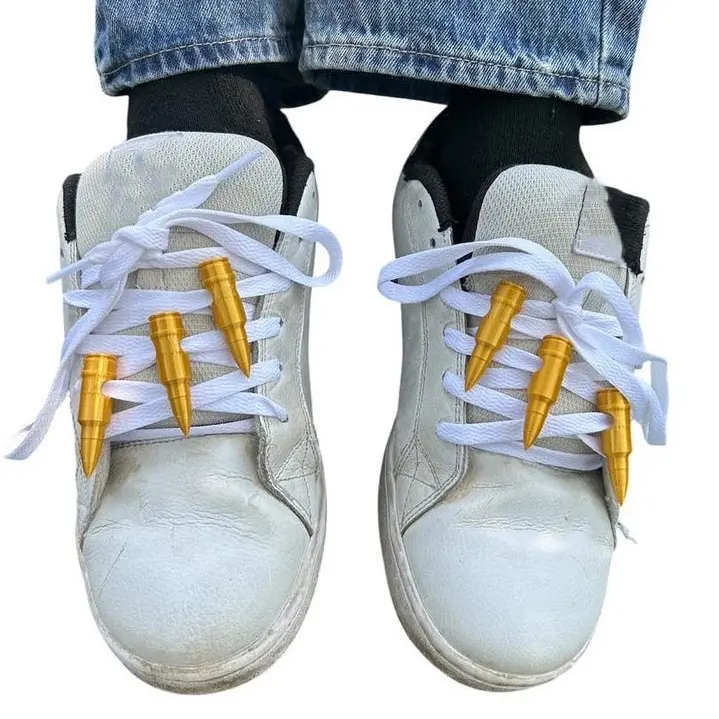 Gold AK-47 Rifle & Bullet Lace Lock Charms – Metallic Sneaker Accessories | Hypebeast Shoe Decor, Streetwear Lace Bling