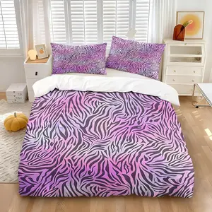 Dreamy Purple Pink Zebra Stripes Duvet Cover Set 2/3 Pcs, Includes 1 Count Duvet Cover & 1/2 Pillowcase without Filler, Smooth and Comfortable Bedding