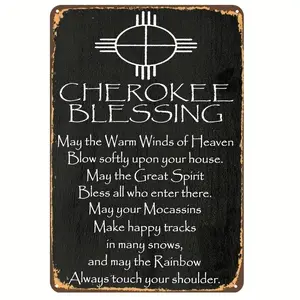 Metal Native American Inspired Blessing Sign Vintage Wall Art, Pre-Drilled Board for Kitchen Bar, 12x8 Inch, Perfect Holiday Gift
