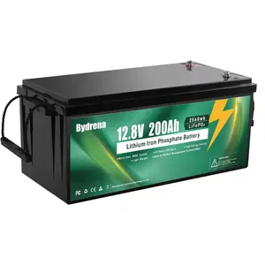 Bydrena 12V 200Ah LiFePO4 Battery 150A BMS 2560W Load Power 10-Year Lifetime for RV Golf Cart Solar Power System Rechargeable Portable Home