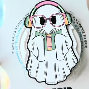 Cute Ghost PopSocket, Book Lover Ghost Phone Grip, Spooky Cute Aesthetic Phone Stand, Halloween Ghost PopGrip, Reading Ghost Gift grip cute sticky  phone  grip grip holder
