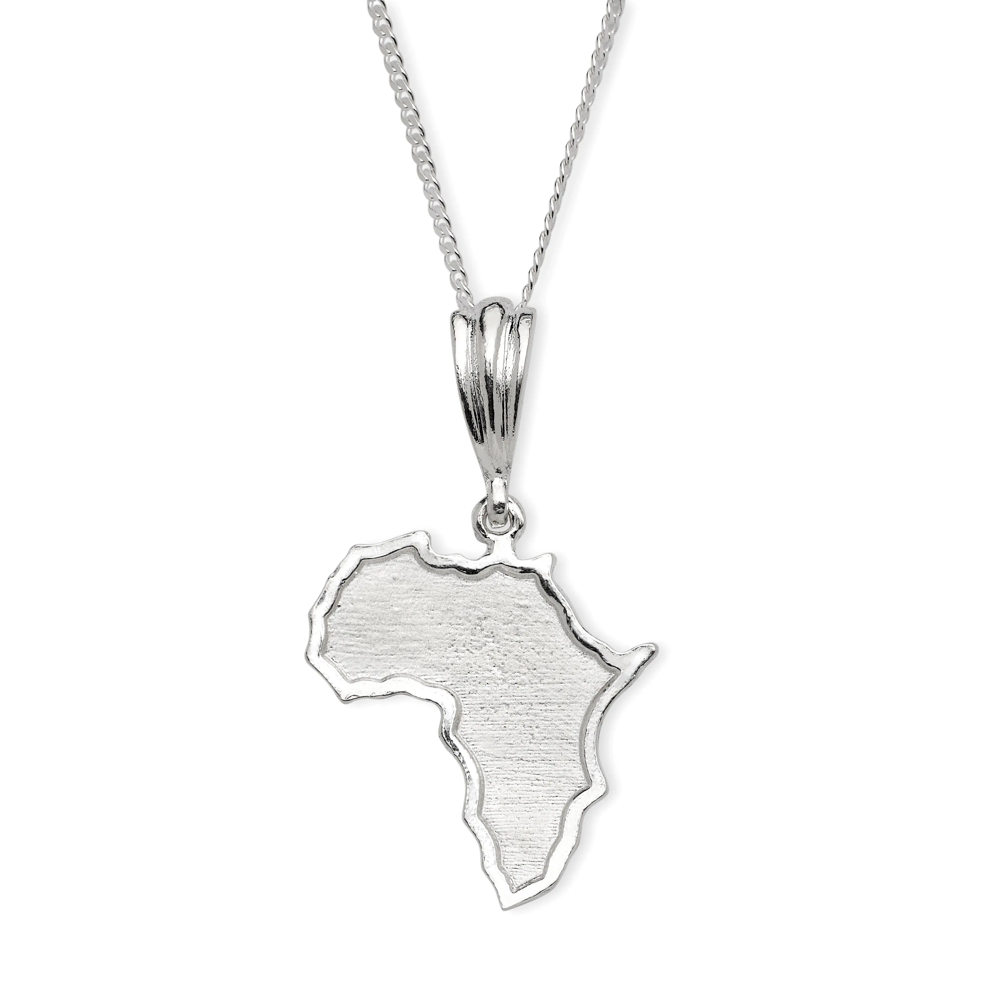 Large African Map .925 Sterling Silver Pendant Necklace