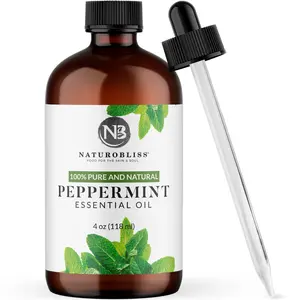 NaturoBliss Peppermint Essential Oil 4oz 100% Pure Natural Aromatherapy for Hair Growth, Headache Relief, Sinus Support, DIY Beauty, Energy Focus Boost & Natural Skin Care & Respiratory Health Therapeutic