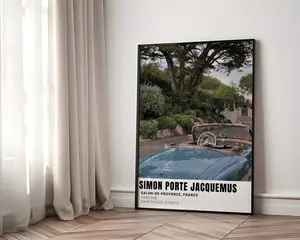 A Blue Vintage Car On A Scenic Street, Hypebeast Decor, Luxury Decor Decoration Gift Glossy Poster