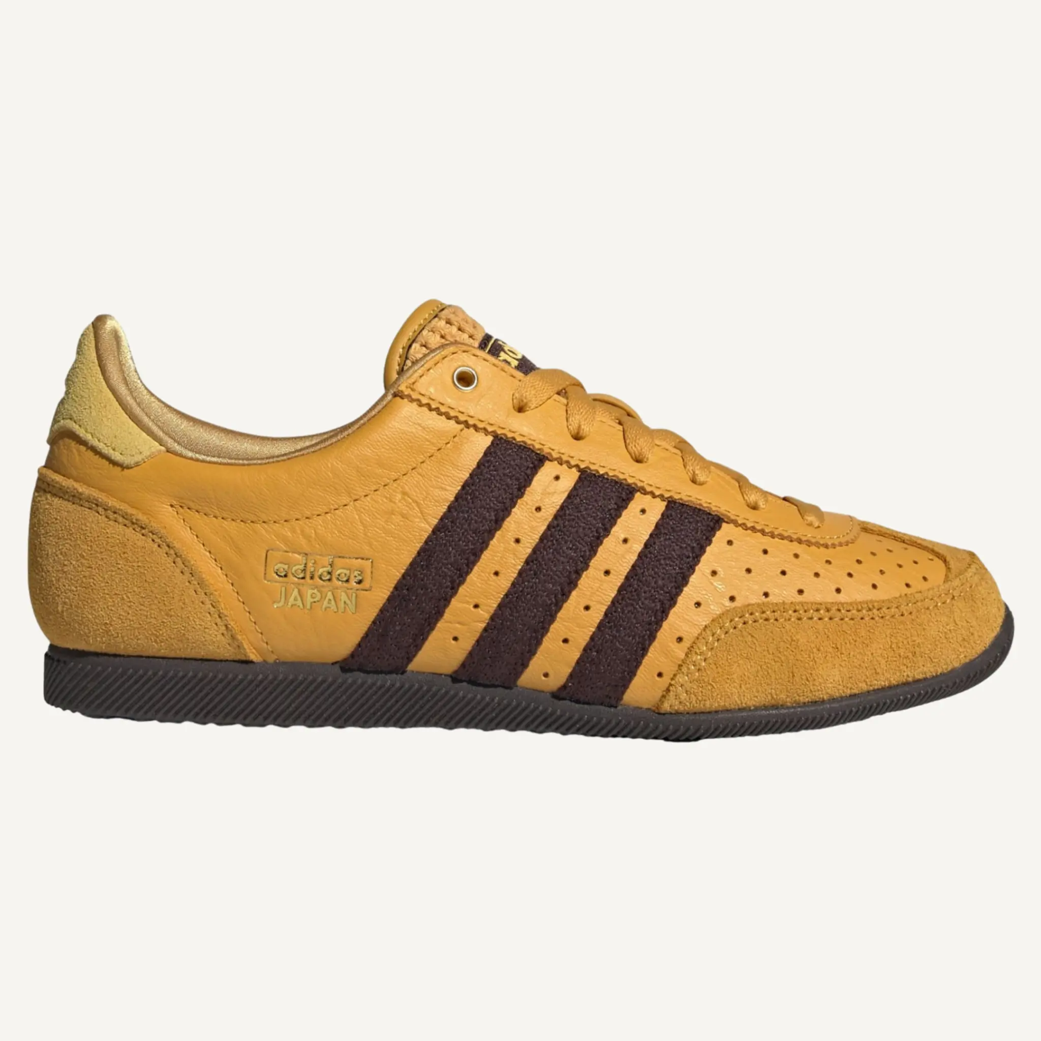 Japan Style Women's Casual Trainers in Yellow & Brown, Retro Tumbled Leather Low-Profile Shoes with Laces, Laces Casual Trainers