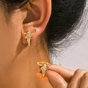 Gold Bull Skull Stud Earrings for Women - Unique Boho Style - Hypoallergenic - Perfect for Everyday Wear