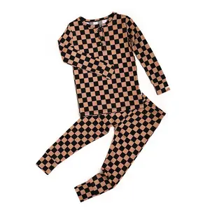 Bntley TWO PIECE Checkered Soft Bamboo Fabric Lounge Set Kids Outfit Ultra Soft Bamboo Fabric Functional Buttons Flexible Fit Eco Friendly