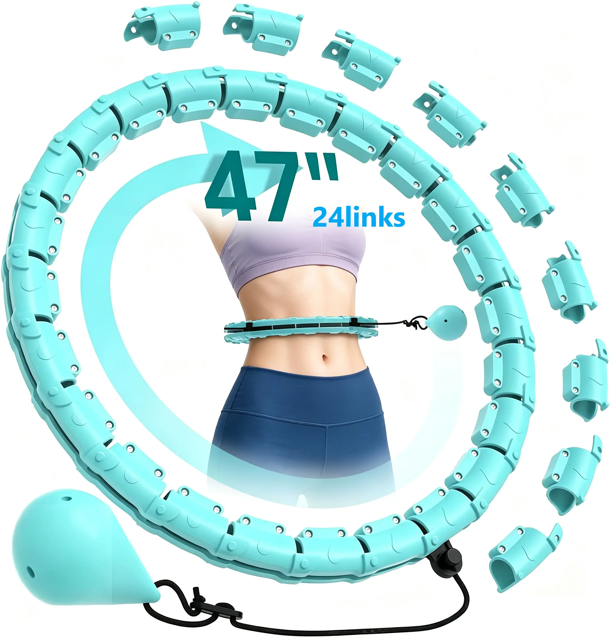 Modular Detachable Adjustable Hula Hoop - 26 Links (26-47 Inch) Home Workout Workout Equipment for Adults, Smart Infinity Fitness Hoop for Women, Detachable Fitness Hoop