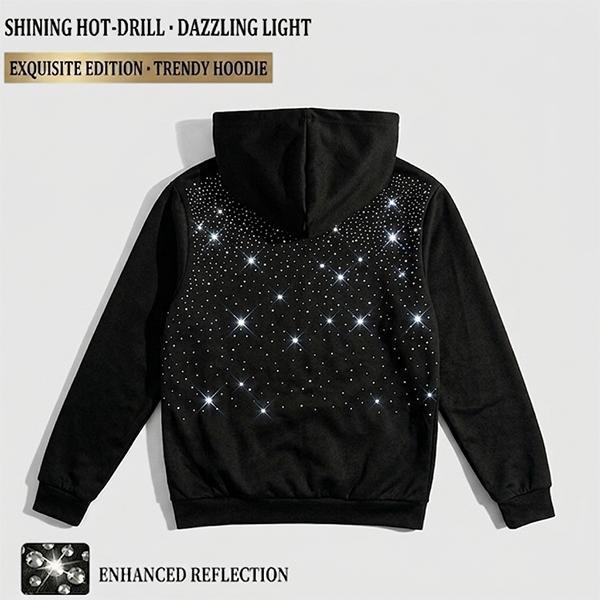 2026 New Arrival Women’s Trendy Zip-Up Hoodie, Single Piece, Loose Fit, Y2K Style Sweatshirt with a subtle shimmer texture from fine glitter flecks that gives it a sparkling glow, street style