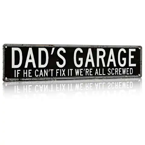 Dad's Garage Vintage Metal Tin Sign - Humorous Quote Character-Based Decor, Decorative Country Home Signs, Fun Addition to Decor, "if he can't fix..." Plaque for Garage, Farmhouse Living Room (Home Supplies)