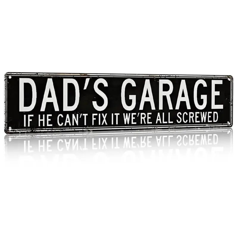 Dad's Garage Vintage Metal Tin Sign - Humorous Quote Character-Based Decor, Decorative Country Home Signs, Fun Addition to Decor, "if he can't fix..." Plaque for Garage, Farmhouse Living Room (Home Supplies)