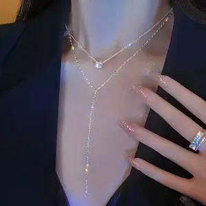 Diamond set necklace gold diamond zirconia collarbone necklace female Japan and South Korea fashion necklace christmas gift girlfriend accessory Stainless Steel